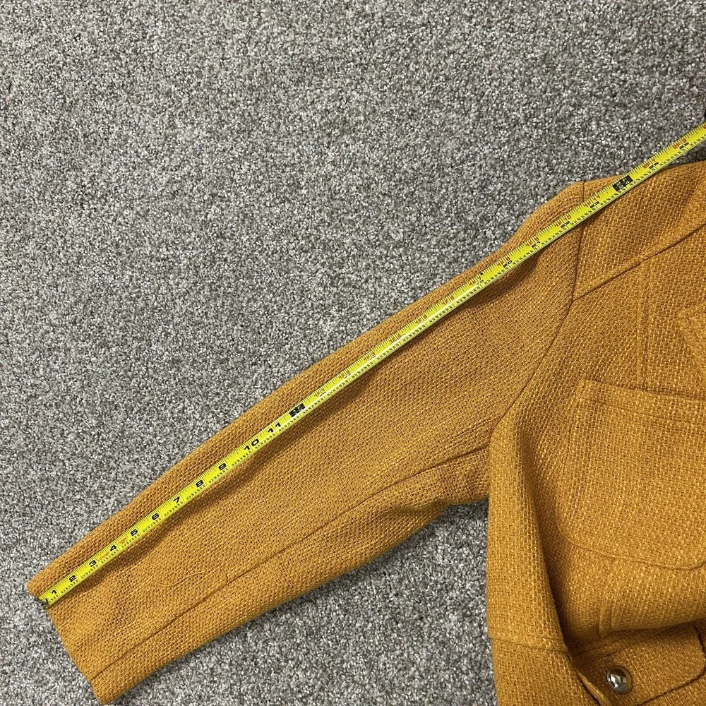 Chico's Coat Womens 1 Yellow Tweed Acrylic Collared Button Front Lined Pockets